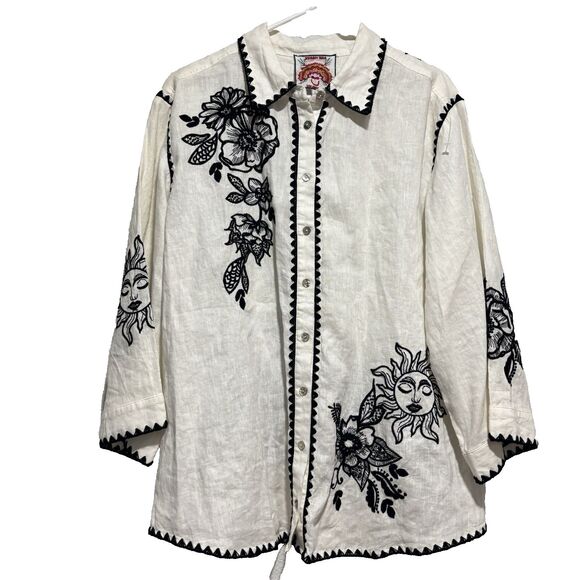 Johnny Was Addison Kimono Sleeve Shirt Floral Embroidery Large Embroidered Sun - Picture 1 of 14